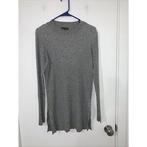 Top‎ Shop Size 10 Women’s Grey Rib Knit Long Sleeve Mock Neck Long Tunic Sweater